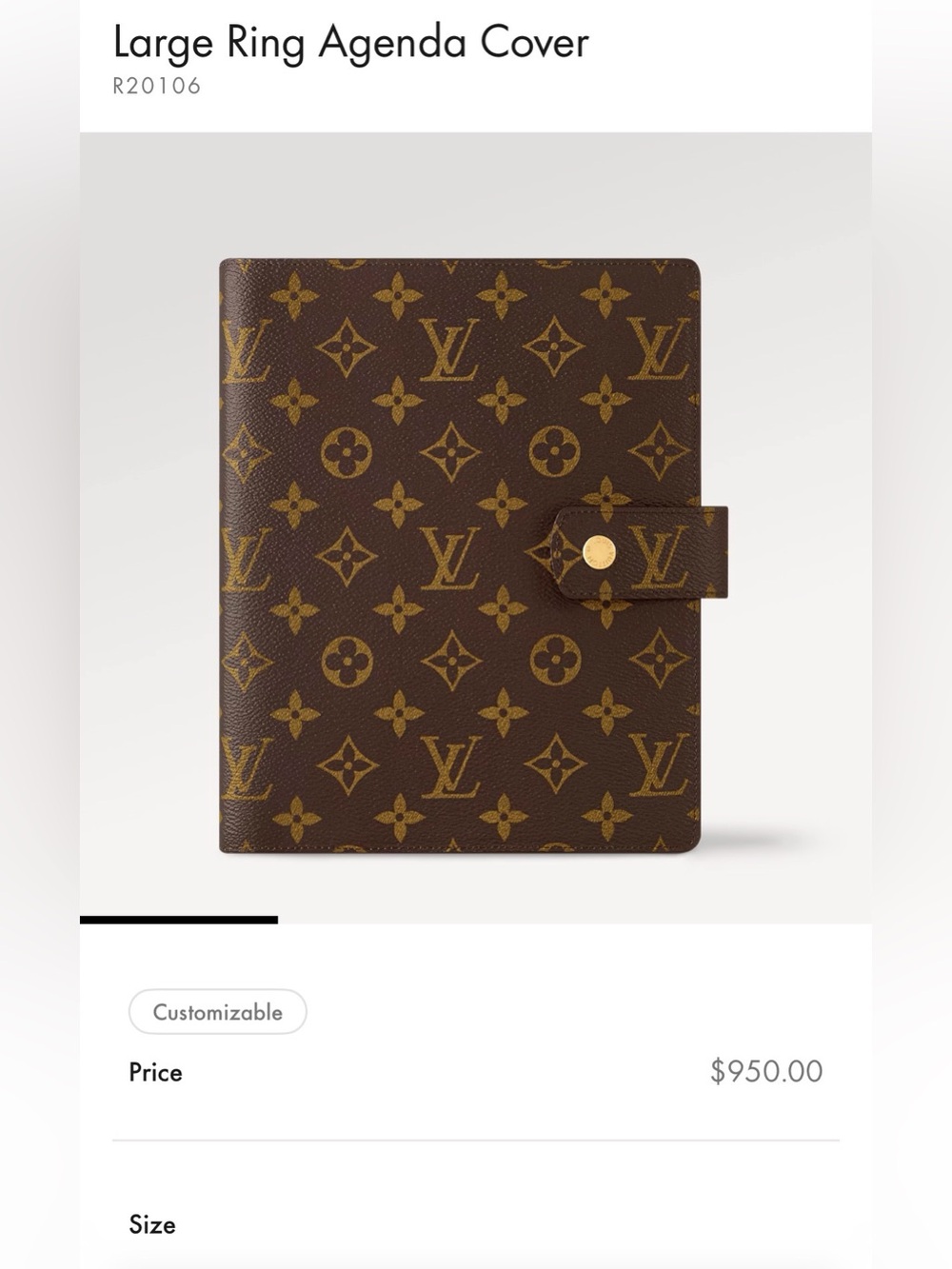 ⭐️ AUTHENTIC LV LOUIS VUITTON LARGE AGENDA COVER PLANNER MONOGRAM R20106 ⭐️